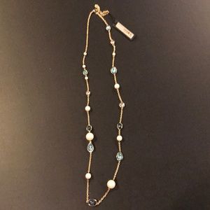NWT Ann Taylor Long Gold Necklace W/Pearls & Gems